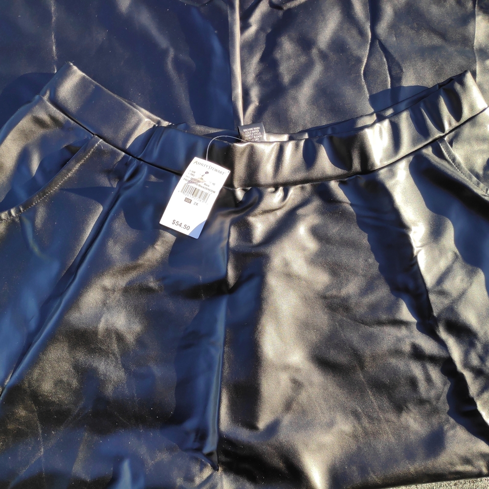 Ashley Stewart Black Faux Leather Maxi Skirt Size 2X